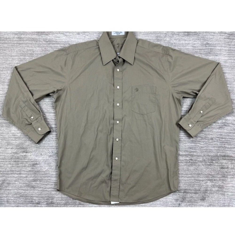 Duck Head Shirt Men Large 16 16.5 34/35 Brown Button Up Wrinkle Free Embroidered